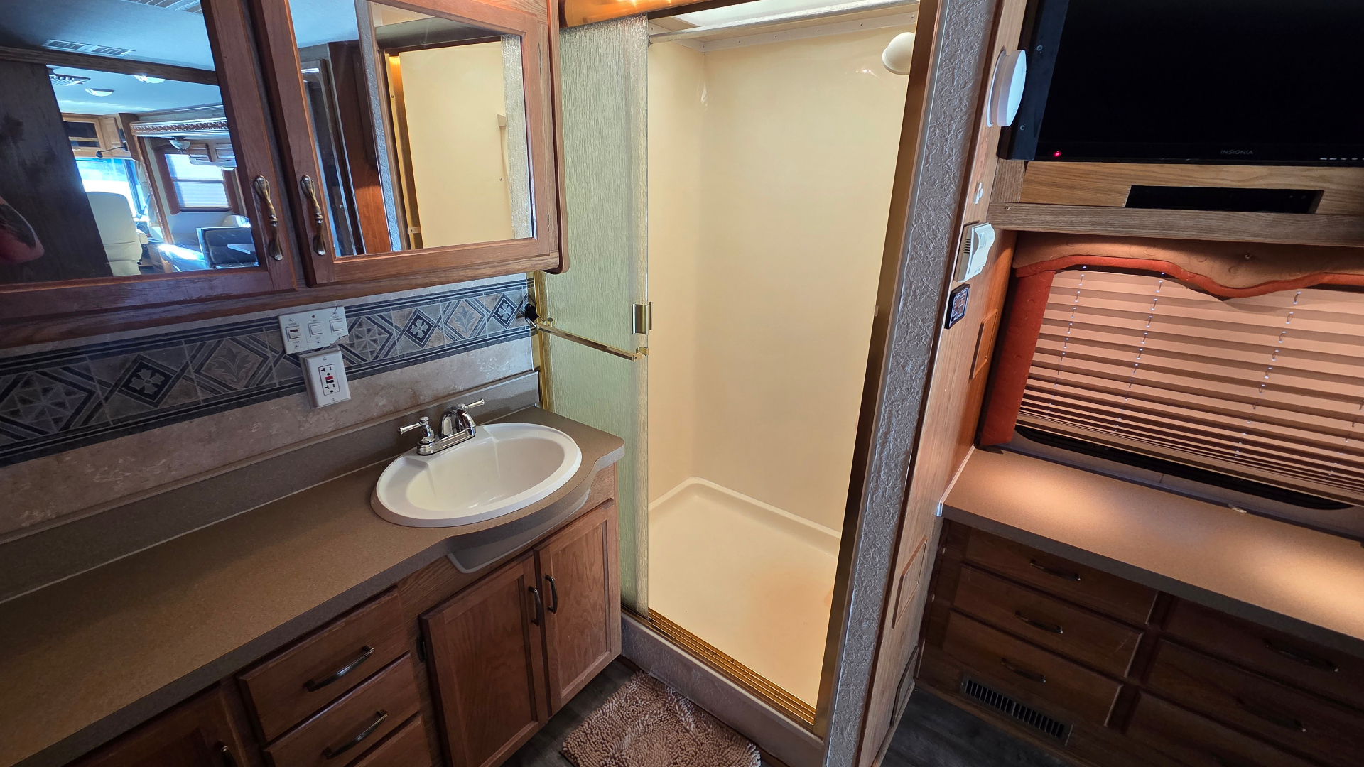2005 Fleetwood Bounder 35E — bathroom vanity and stand-up shower
